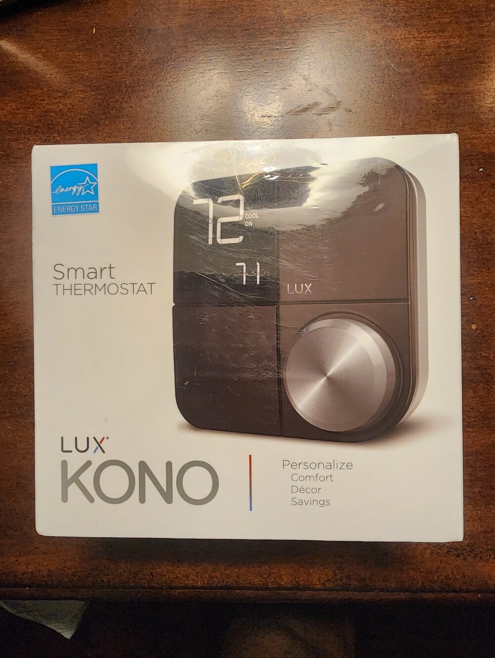 Brand New !Lux KONO Smart Thermostat – Dark Brown with Silver Dial